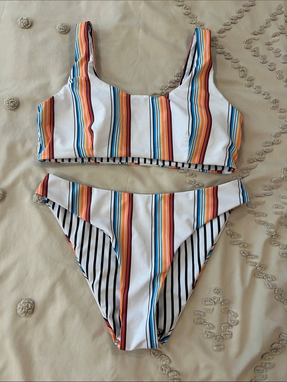 Striped Scoop Reversible Bikini Set